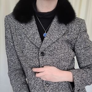 Vintage Grey Boucle Jacket with Fur Collar